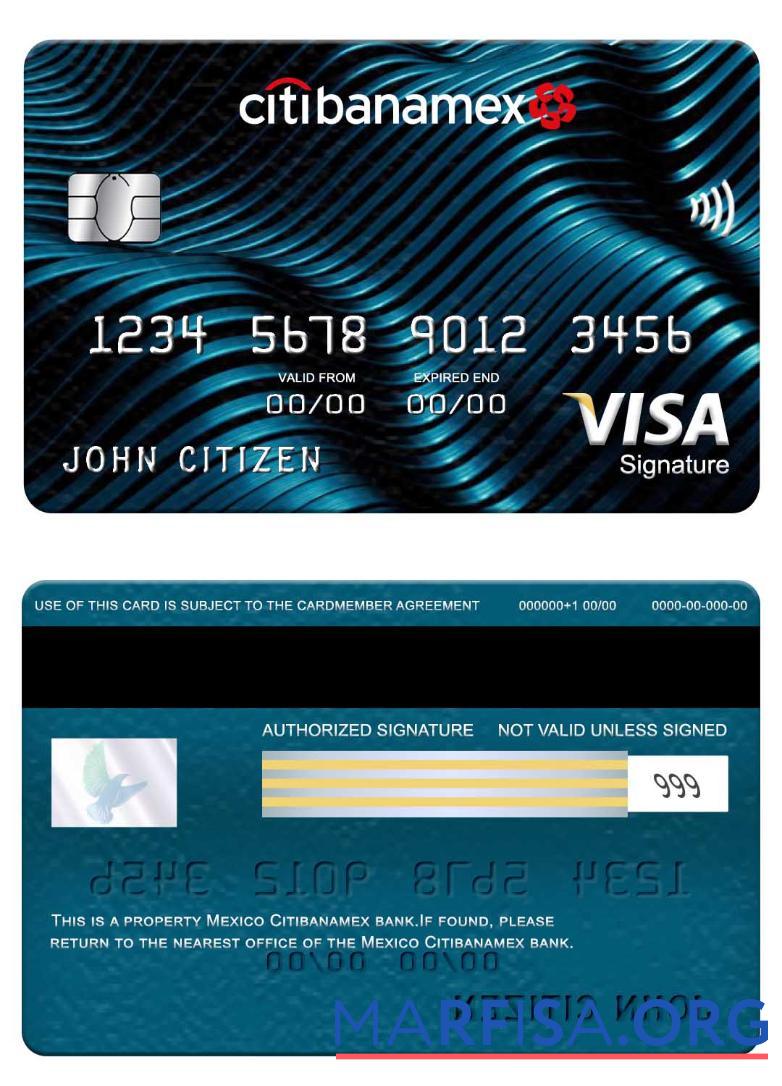 Blank Mexico Citibanamex bank visa signature card real example